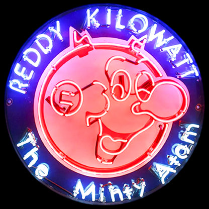 Reddy Kilowatt Mighty Atom Retro Neon Porcelain Sign with Can