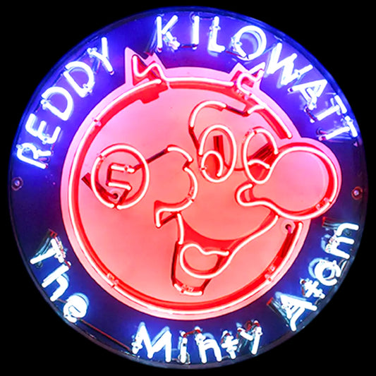 Reddy Kilowatt Mighty Atom Retro Neon Porcelain Sign with Can