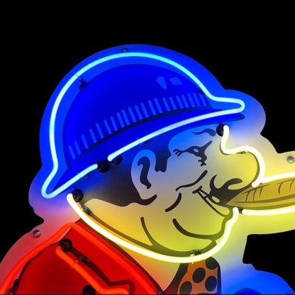 Dependable Used Cars Easy Terms Neon Die Cut Salesman with Briefcase Cigar