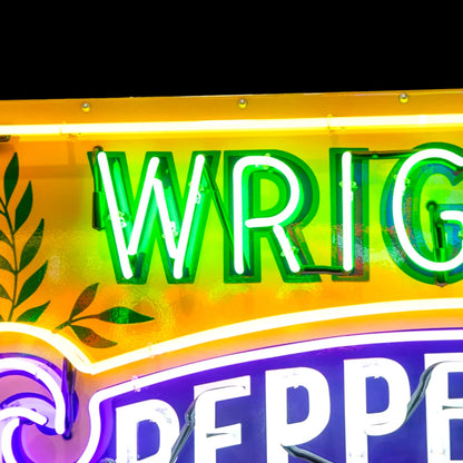 Wrigley's Peppermint Gum Neon Porcelain Advertising Display with Steel Can