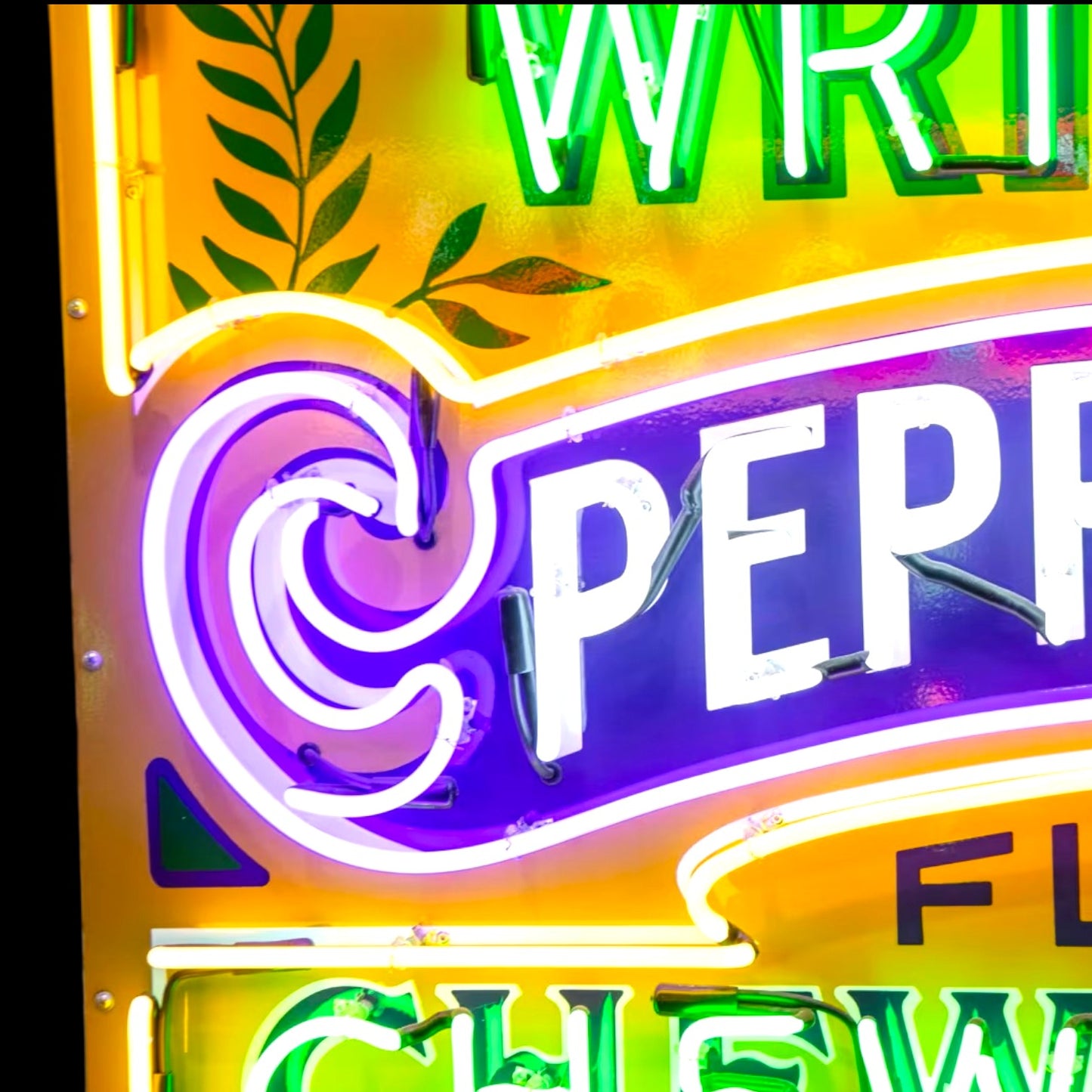 Wrigley's Peppermint Gum Neon Porcelain Advertising Display with Steel Can