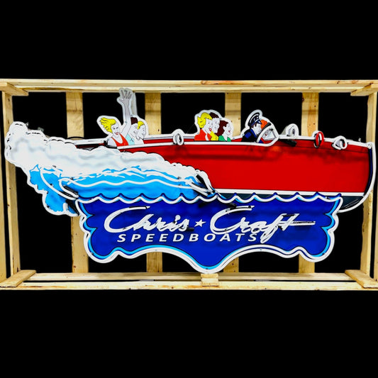 Reproduction Neon Porcelain Chris Craft Speedboats Die Cut Boat Vintage Advertising with Steel Can