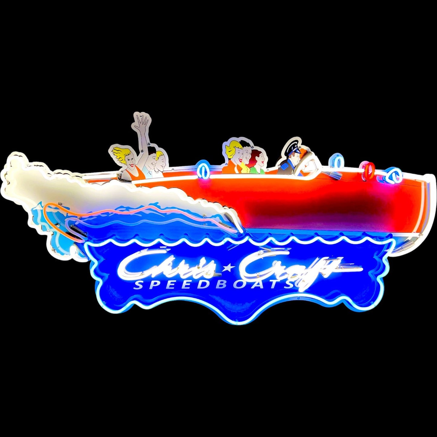 Reproduction Neon Porcelain Chris Craft Speedboats Die Cut Boat Vintage Advertising with Steel Can