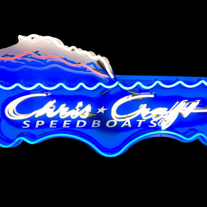 Reproduction Neon Porcelain Chris Craft Speedboats Die Cut Boat Vintage Advertising with Steel Can