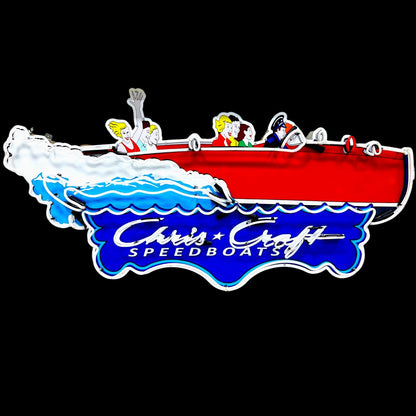 Reproduction Neon Porcelain Chris Craft Speedboats Die Cut Boat Vintage Advertising with Steel Can