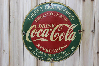 Classic Drink Coca - Cola 12in Porcelain Enamel Sign - PORCELAIN ADVERTISING - Sign