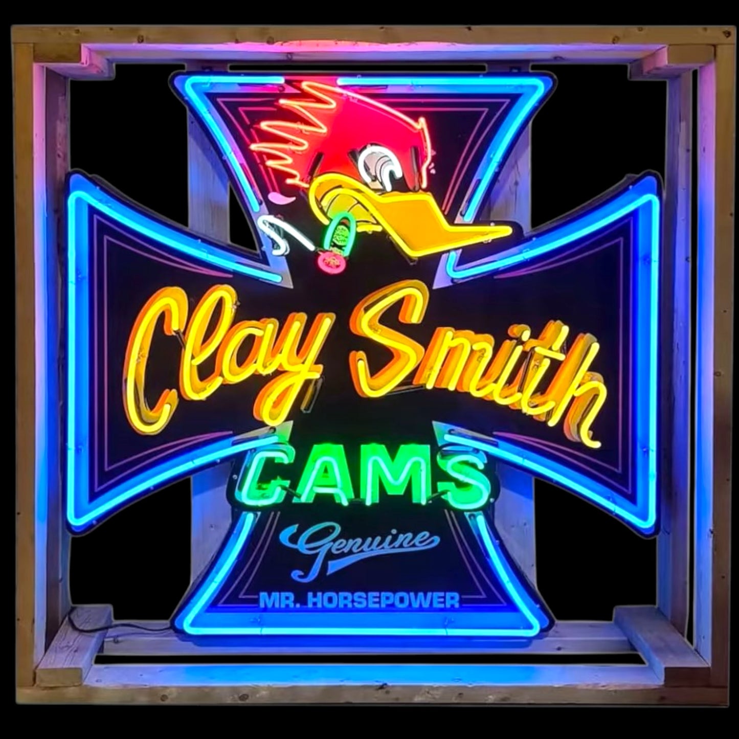 Mr. Horsepower Neon Die Cut Cross - Glass, Porcelain, Steel Can - Clay Smith Cams
