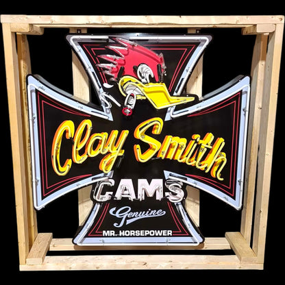 Mr. Horsepower Neon Die Cut Cross - Glass, Porcelain, Steel Can - Clay Smith Cams