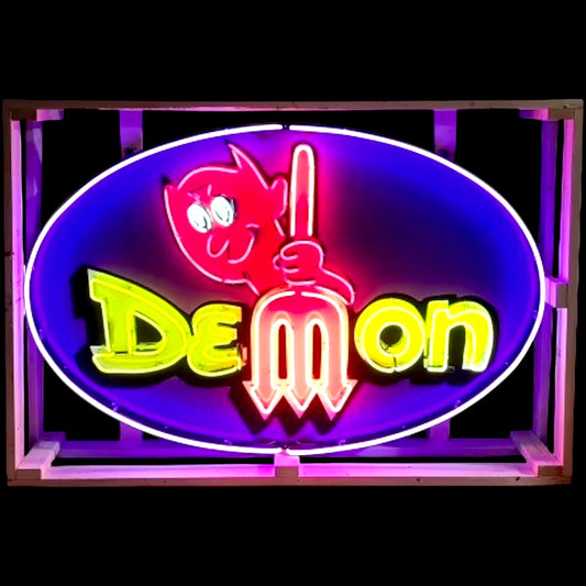 Dodge Demon Neon Porcelain Sign - Real Glass, Enamel, Metal Can - Mopar Devil Lighted Garage