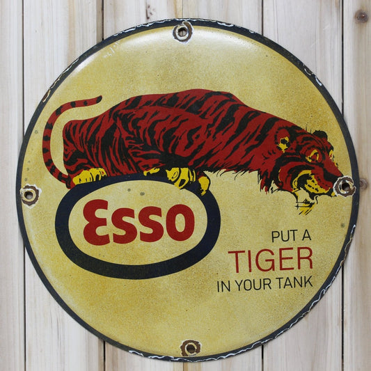 Esso Put a Tiger in Your Tank - 12in Porcelain Enamel Sign - PORCELAIN ADVERTISING - Sign