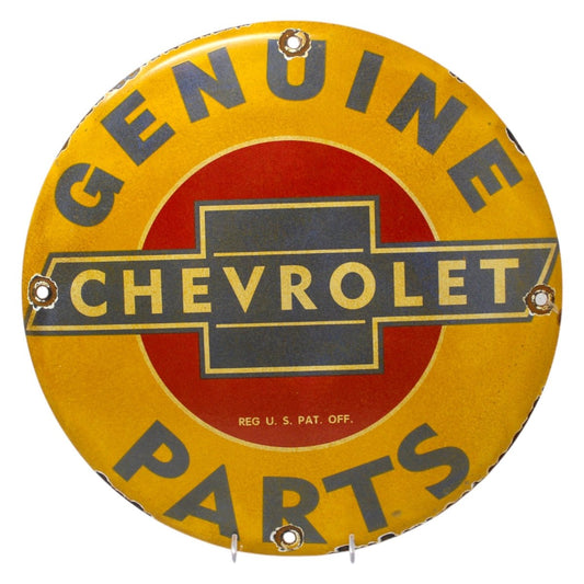 Genuine Chevrolet Parts 12in Porcelain Enamel Sign - PORCELAIN ADVERTISING - Sign