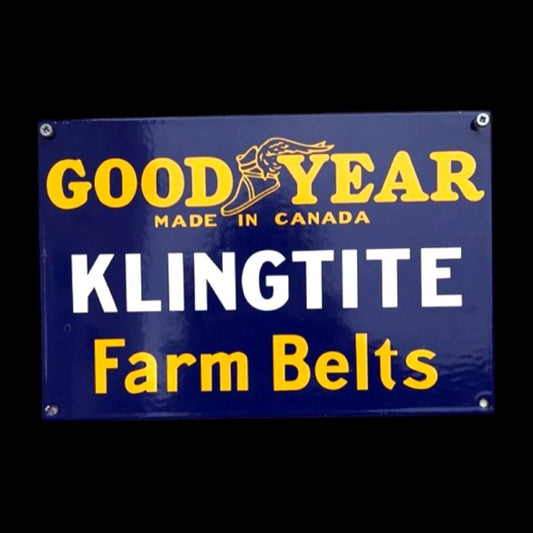 Good Year Klingtite Farm Belts Porcelain Enamel Vintage Metal Reproduction