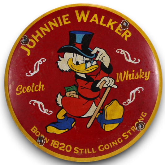 Johnnie Walker Scrooge McDuck 12in Porcelain Enamel Sign - PORCELAIN ADVERTISING - 