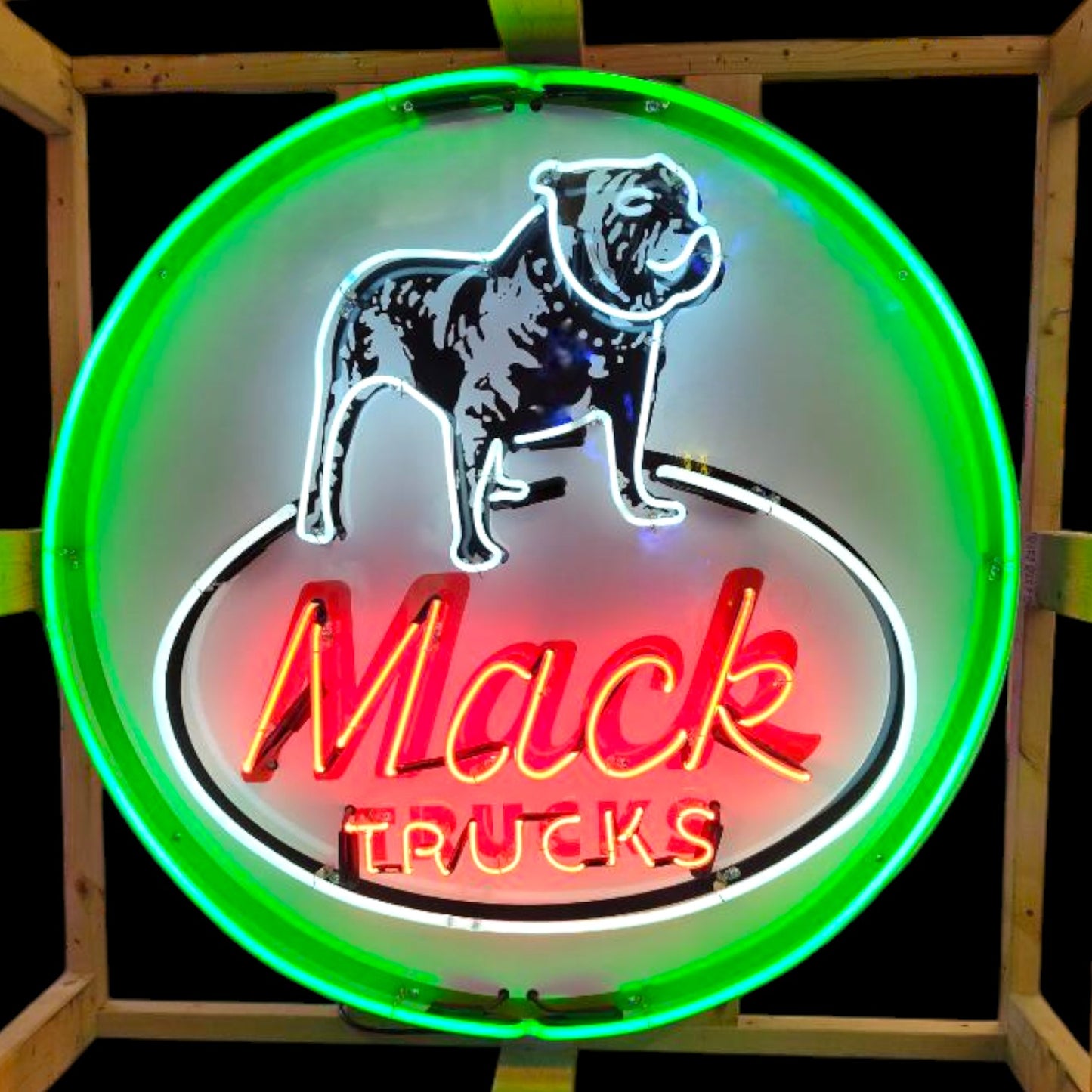 Mack Trucks Vintage Glass Neon Porcelain with Steel Can Reproduction