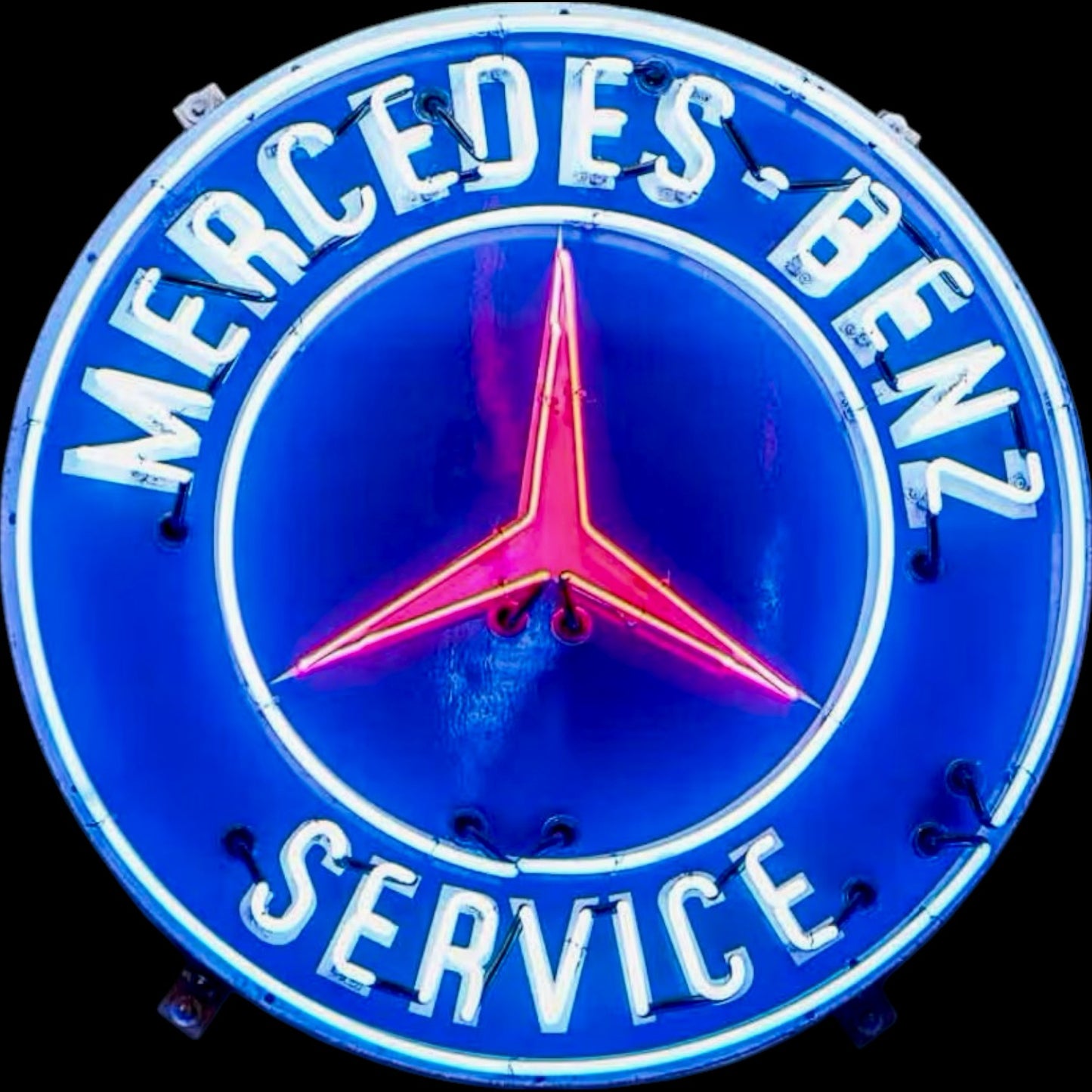 Mercedes Benz Service - Real Neon Porcelain Sign - Vintage Dealer Advertising Reproduction