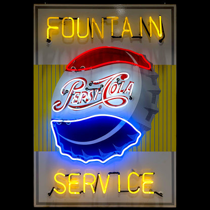 Pepsi-Cola Neon Porcelain Sign - Fountain Service Bottle Cap Vintage Advertising