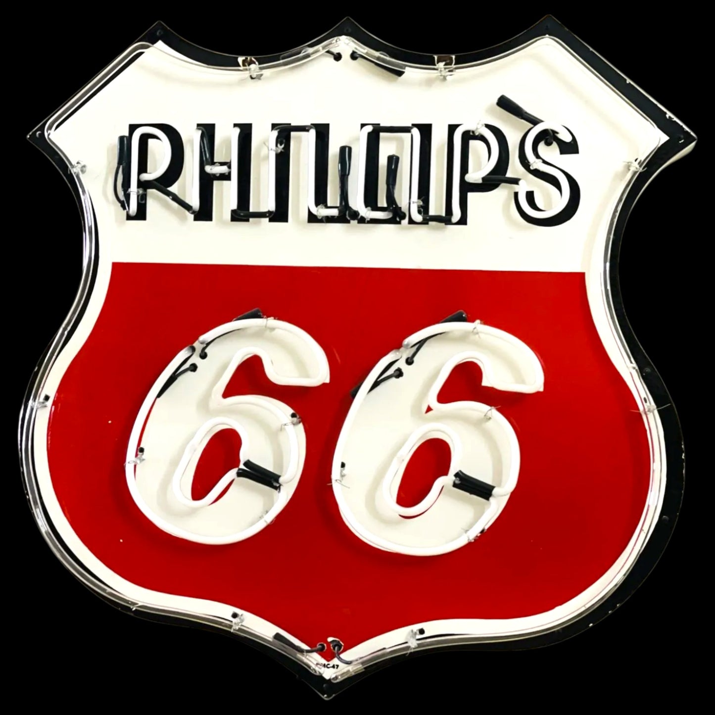 Phillips 66 Neon Shield - Glass, Porcelain Enamel, Die Cut Steel Can