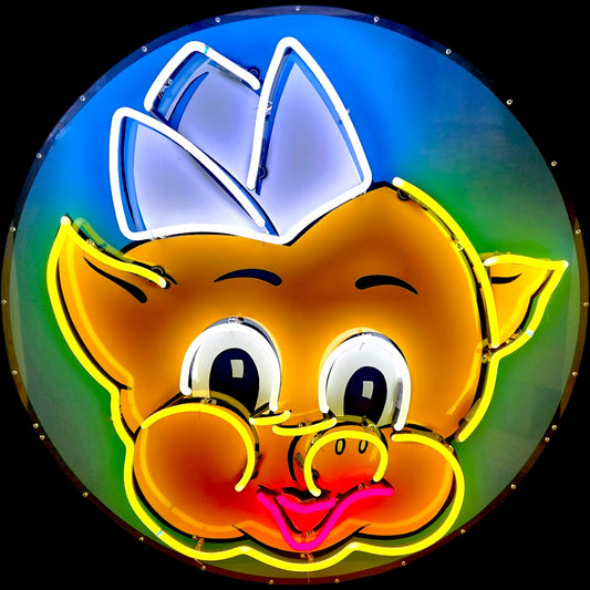 Vintage Piggly Wiggly Glass Neon Porcelain with Steel Can Reproduction