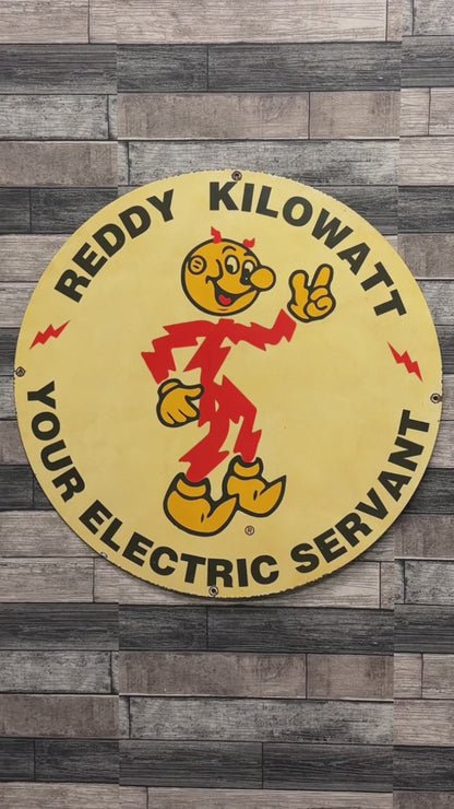 Reddy Kilowatt Electric Servant Large 30-Inch Porcelain Enamel Sign on Heavy Steel