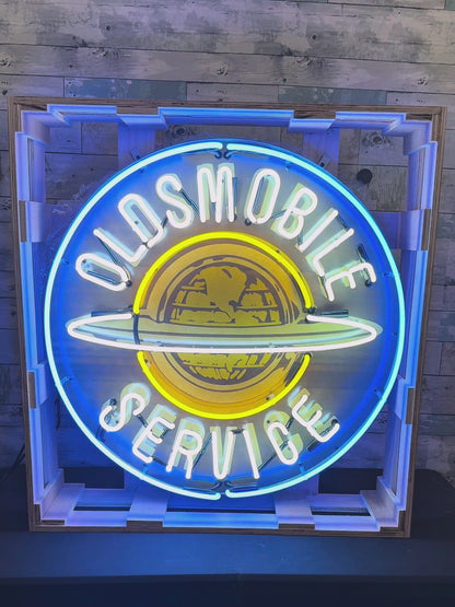 Oldsmobile Service Single-Sided Neon Porcelain Box Sign