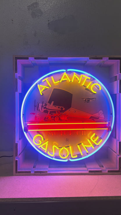 Atlantic Gasoline Aviation Tested Single-Sided Neon Porcelain Box Sign