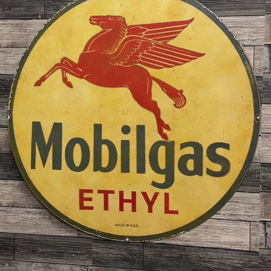 Large Mobilgas Ethyl Porcelain Sign Enamel Service Station Sign with Red Pegasus