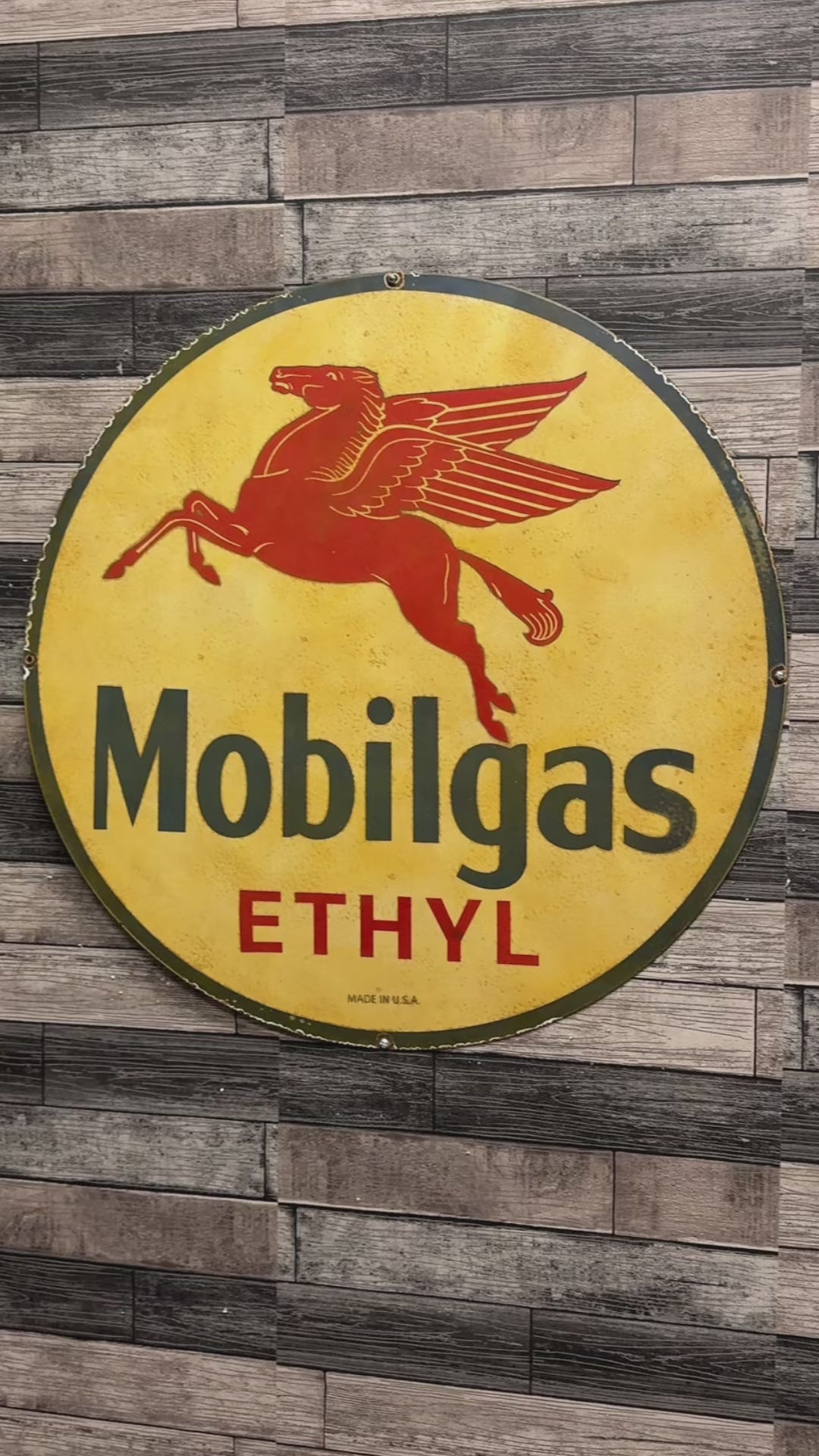 Large Mobilgas Ethyl Porcelain Sign Enamel Service Station Sign with Red Pegasus