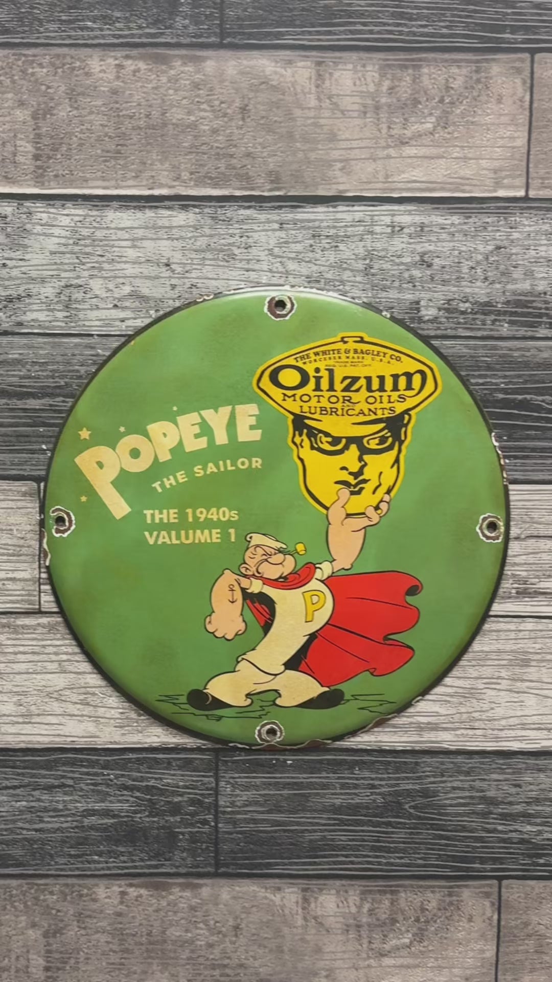 Oilzum Motor Oil & Popeye | Vintage Porcelain Enamel Steel Sign