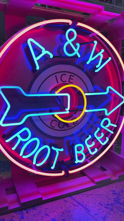 A&W Root Beer Neon Porcelain Sign - Real Glass, Premium Enamel, Metal Can - Vintage Soda Advertising