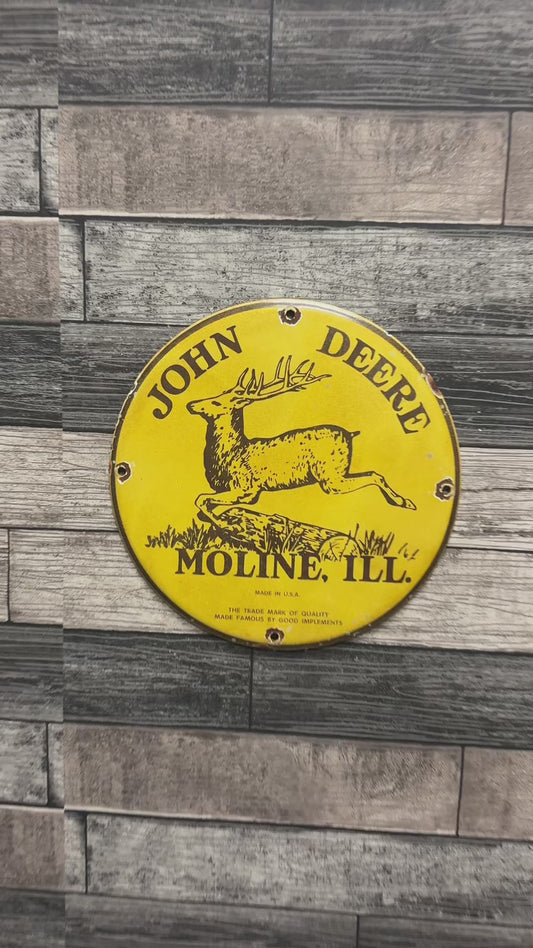 Old John Deere Vintage Moline Illinois Porcelain Enamel Sign (12in)