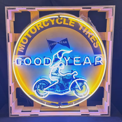 Goodyear Motorcycle Tires Single-Sided Neon Porcelain Box Sign
