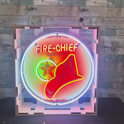 Texaco Fire-Chief Gasoline Single-Sided Neon Porcelain Box Sign