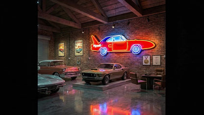 Road Runner Plymouth Superbird Neon Porcelain Large Die Cut Muscle Car Sign with Steel Can
