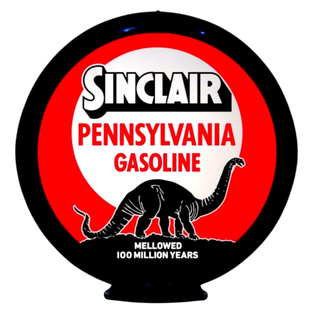 Sinclair Pennsylvania Gasoline sign with a dinosaur graphic on a white background