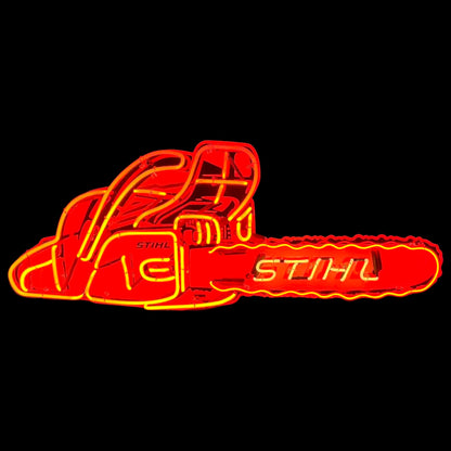 Stihl Chainsaw Neon Sign - Vintage Die Cut, Glass, Porcelain Enamel, Steel Can