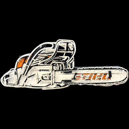 Stihl Chainsaw Neon Sign - Vintage Die Cut, Glass, Porcelain Enamel, Steel Can