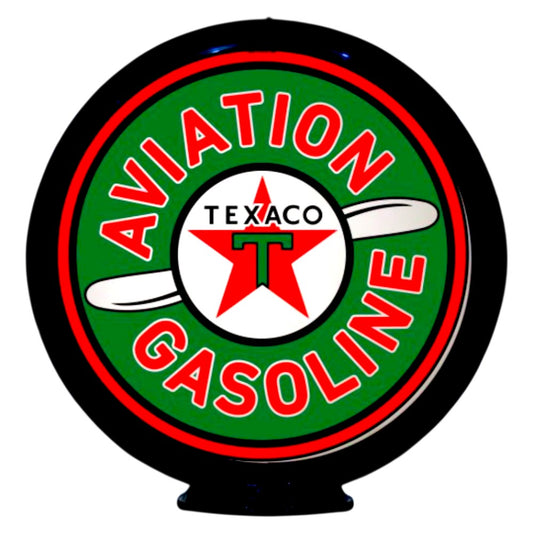 Texaco Aviation Gasoline vintage-style gas pump globe on a white background