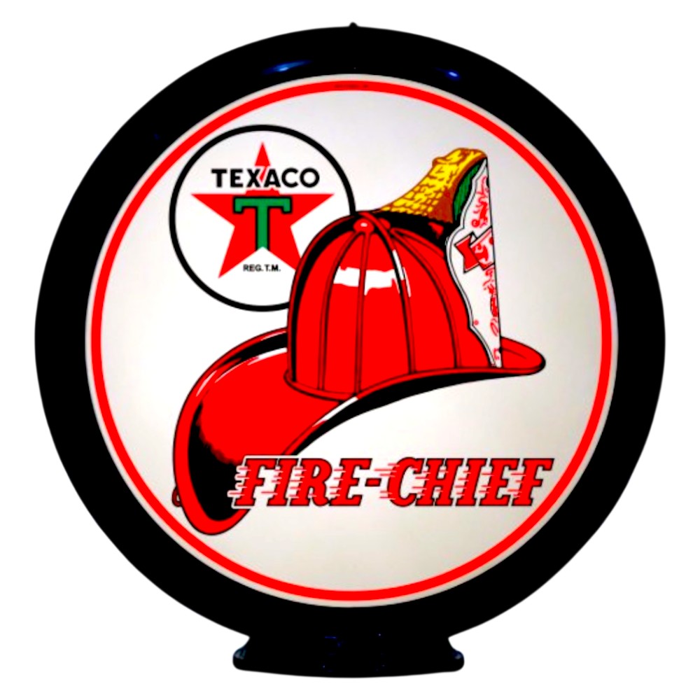 Decorative light with Texaco logo and fire helmet design on a white background