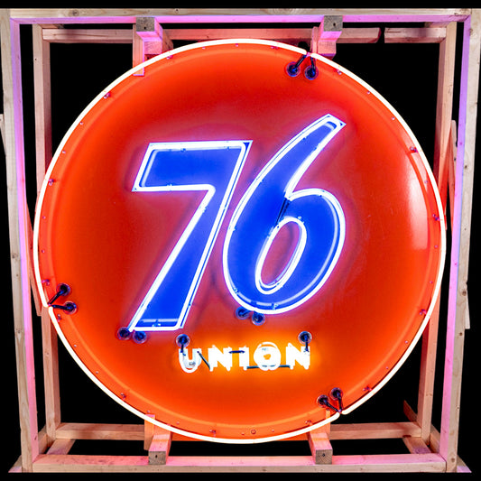 Union 76 Real Neon Porcelain Sign - Handblown Glass, Enamel, Metal Can - Iconic Gas Station Signs