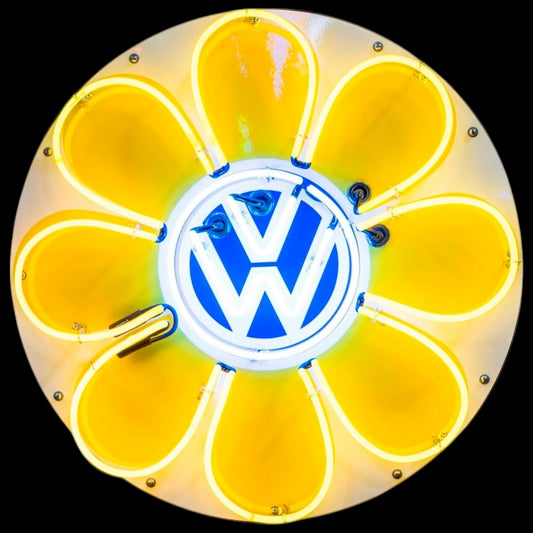 Groovy Yellow VW Volkswagen Flower Power Neon Porcelain Sign with Can