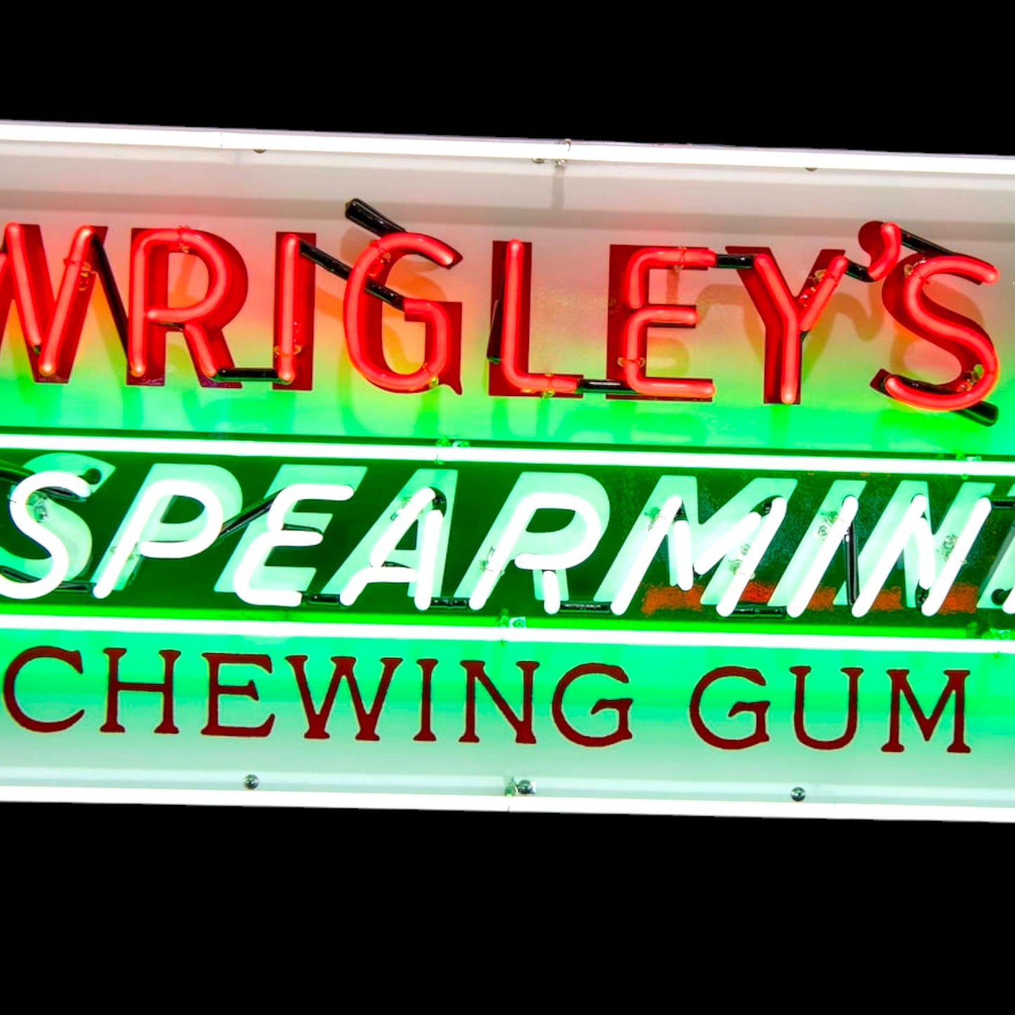 Wrigley's Spearmint Gum Panel Neon Box with Porcelain Enamel and Steel Can