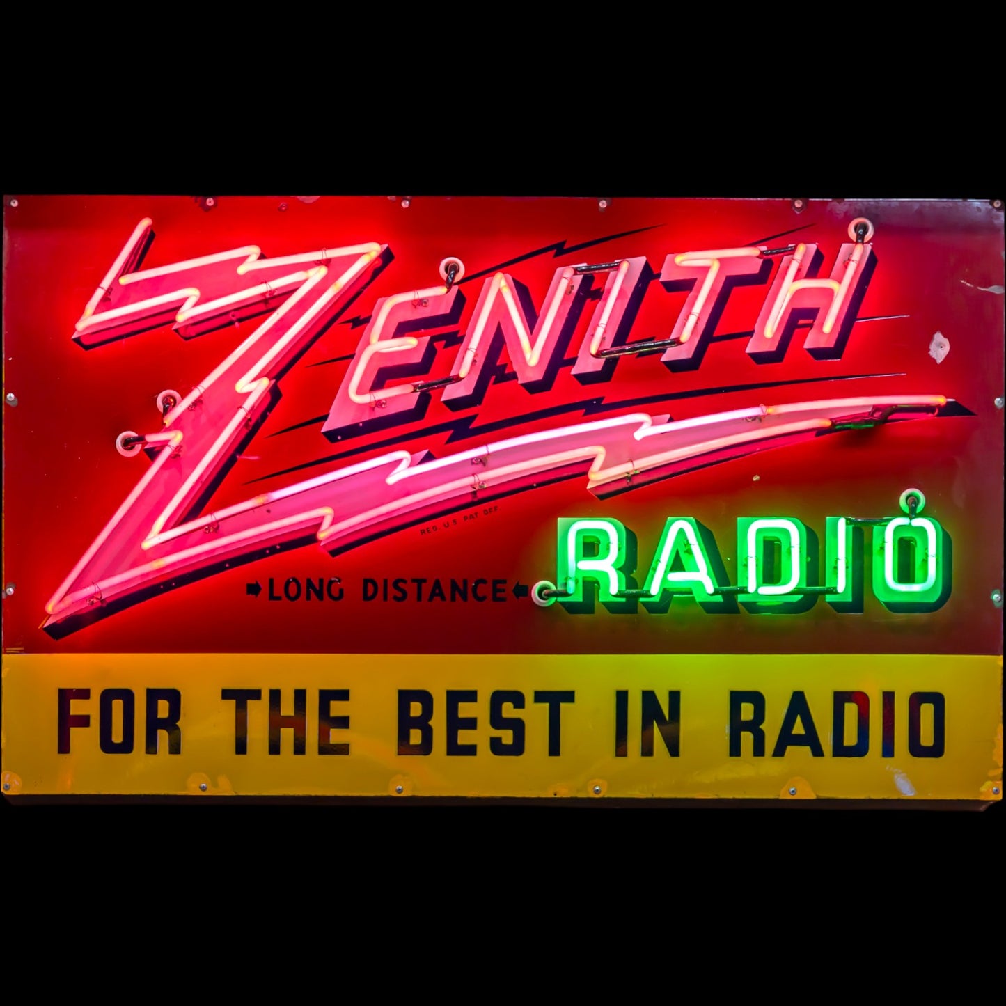 Zenith Radio Vintage Neon Panel Sign with Porcelain Enamel and Steel Can